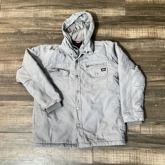 Dickies Work Coat Mens Medium Gray Hoodie Lined Work Jacket RN20697 - Picture 1 of 4